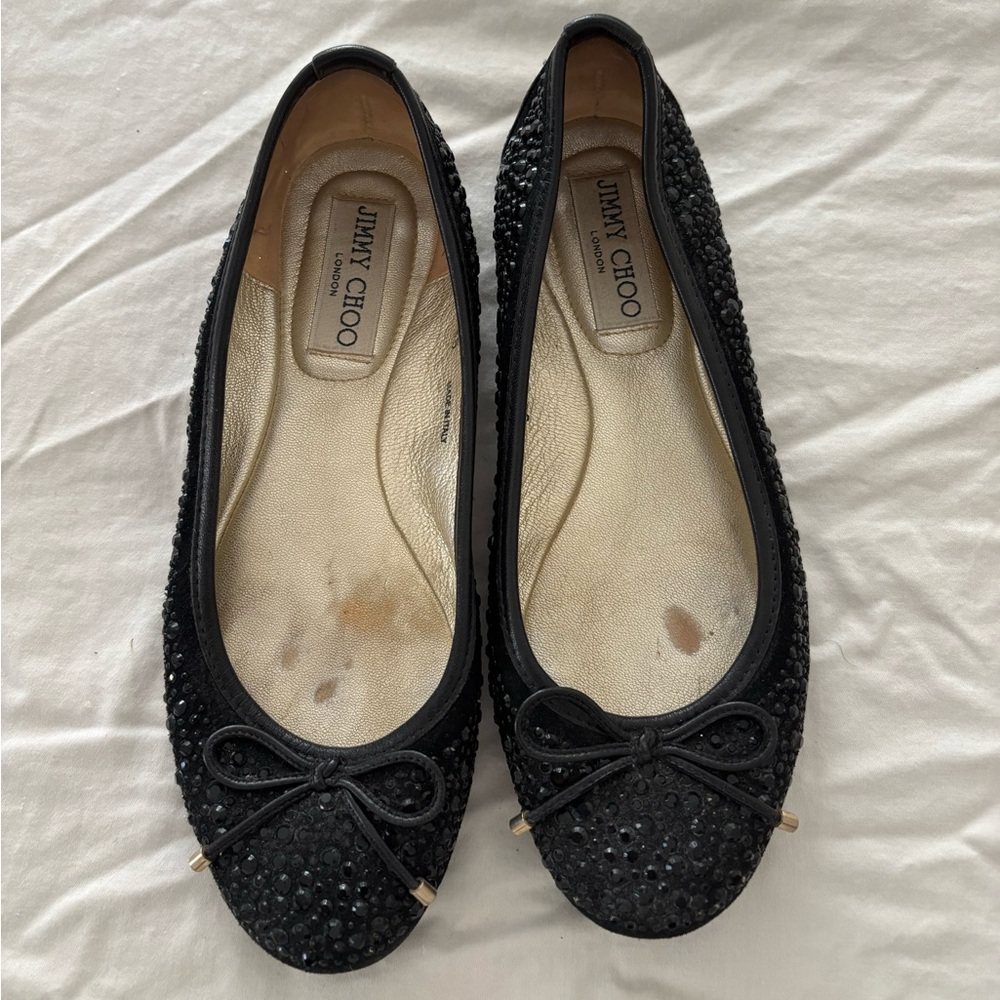 Jimmy Choo Black Embellished Flats
